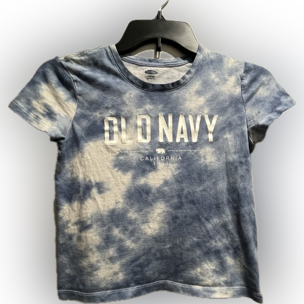 Old Navy Girls Size 10/12 Blue and White Tie Dyed Cropped Tee